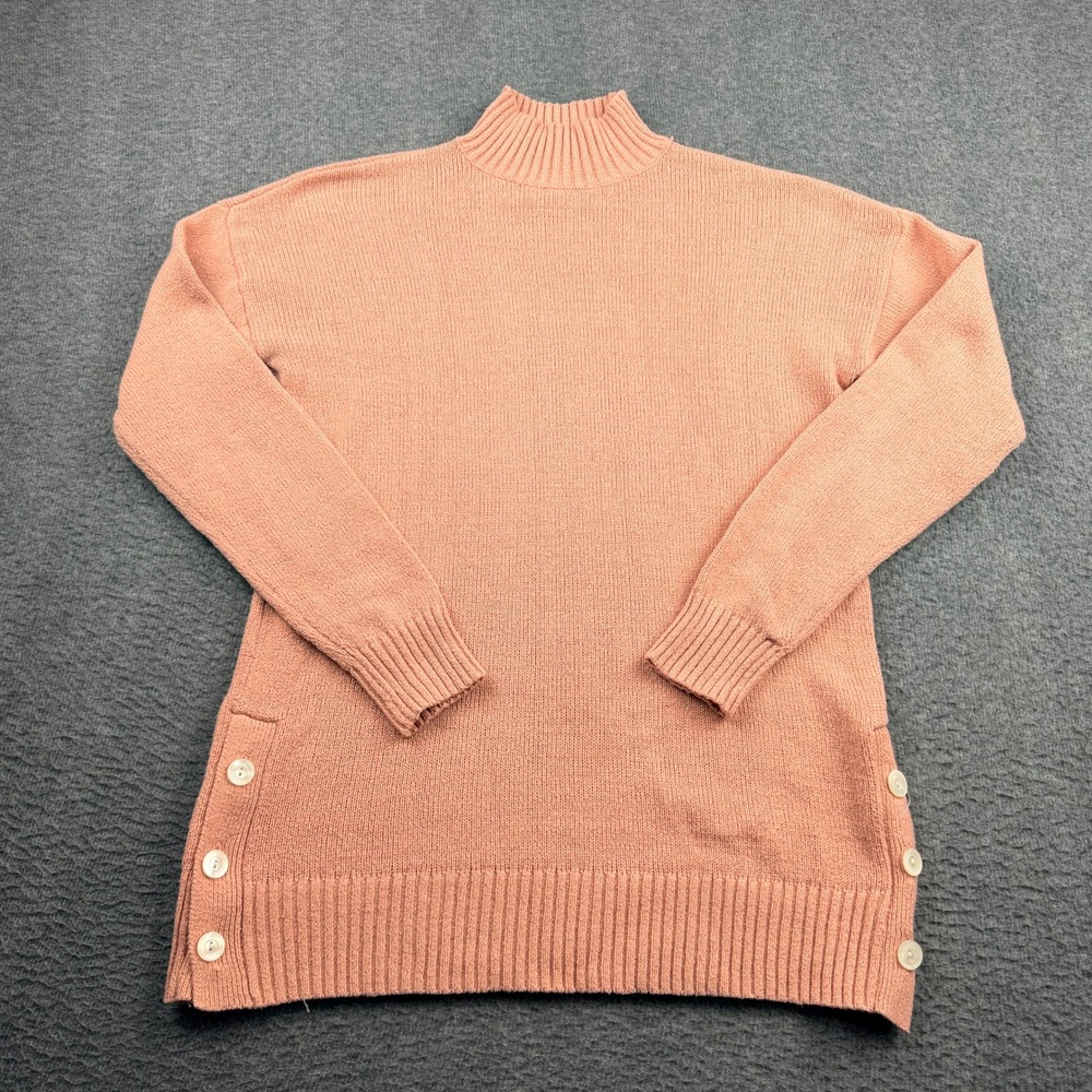 LC Lauren Conrad Sweater Women's XS‎ Pink Mock Neck Metallic Side Button Tunic